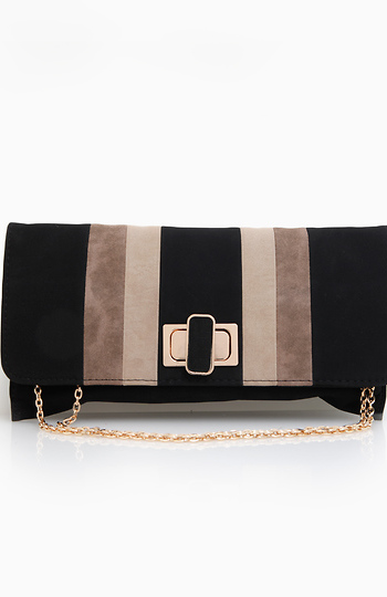 Suede Stripe Twist Lock Clutch Slide 1