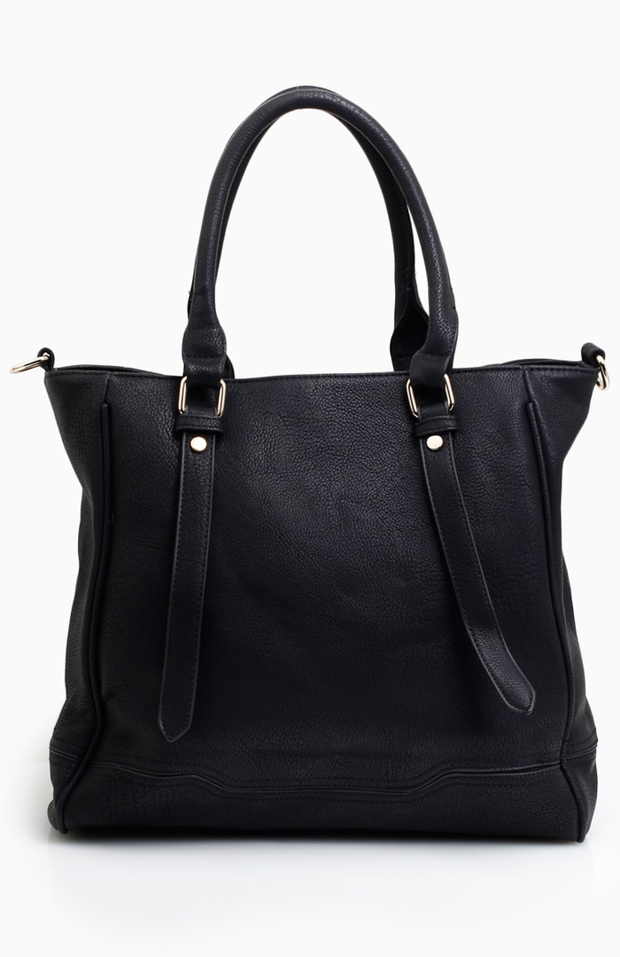 Textured Handbag with Chain Link Detail in Black DAILYLOOK