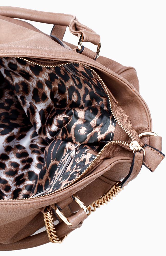 Textured Handbag with Chain Link Detail in Taupe DAILYLOOK