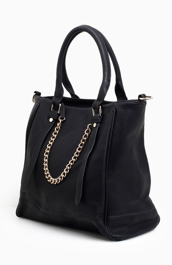 Textured Handbag with Chain Link Detail in Black DAILYLOOK