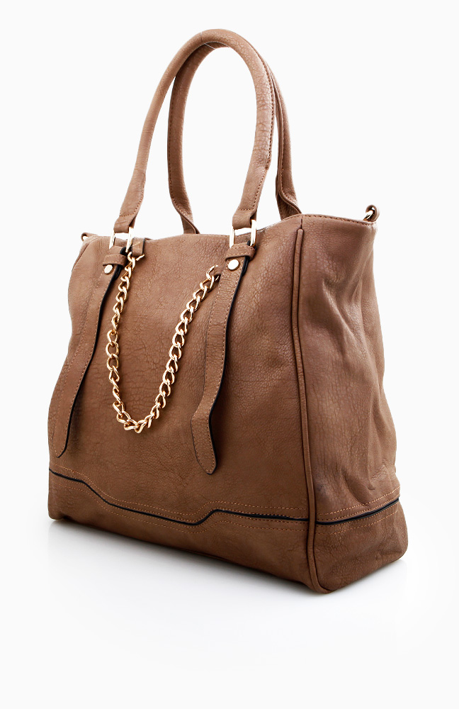 Textured Handbag with Chain Link Detail in Taupe DAILYLOOK