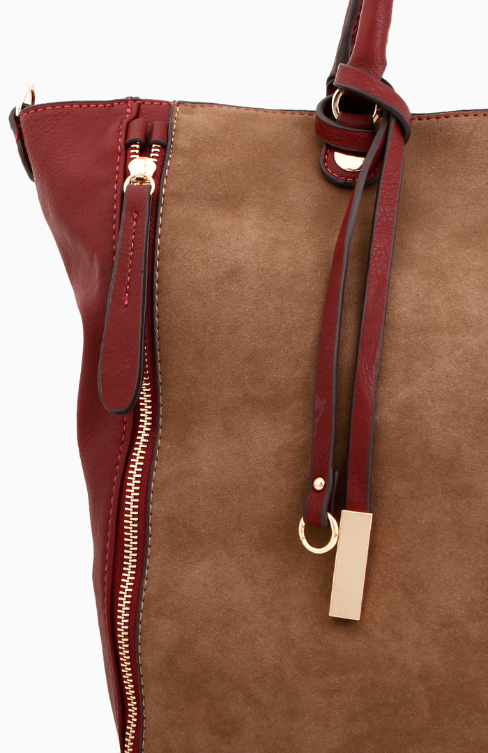 Leather & Suede Handbag in Burgundy DAILYLOOK