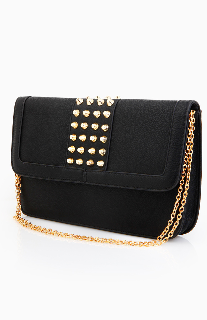 Mid Studded Flap Clutch in Black | DAILYLOOK