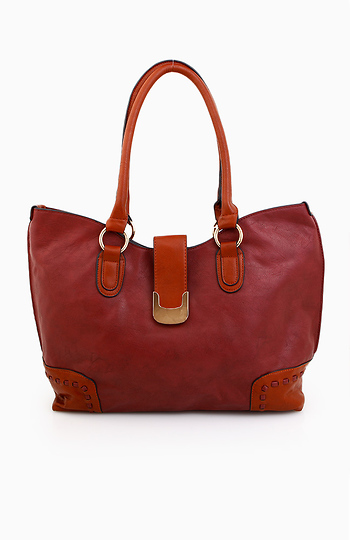 Corner Patch Tote Bag in Burgundy | DAILYLOOK