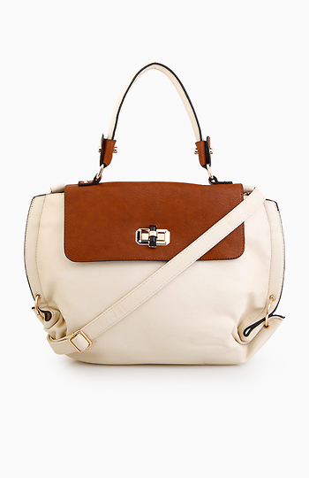 Two Tone Purse With Twist Lock Flap Slide 1
