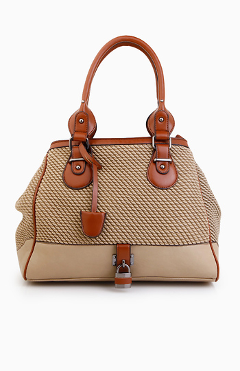 Textured Handbag With Lock Charm Slide 1