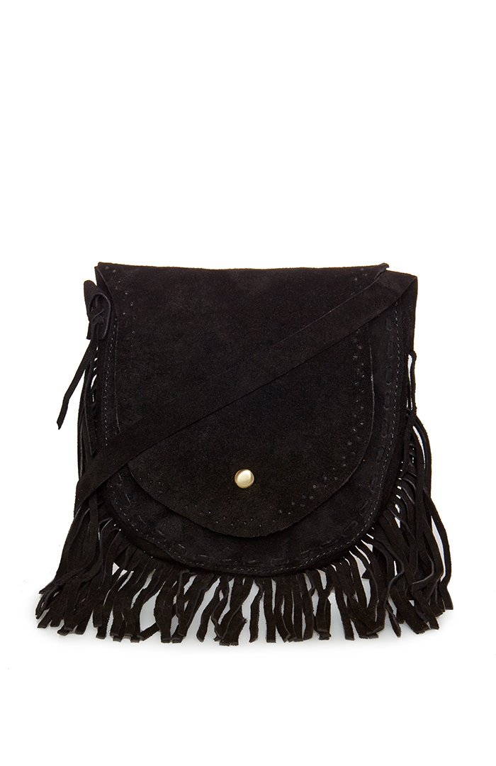 Suede Fringe Mini Purse in Black DAILYLOOK