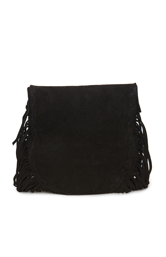 Suede Fringe Mini Purse in Black DAILYLOOK