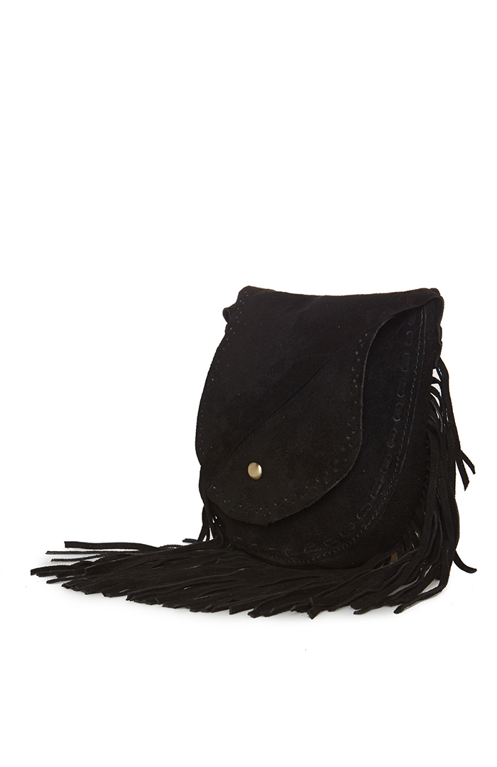 Suede Fringe Mini Purse in Black DAILYLOOK