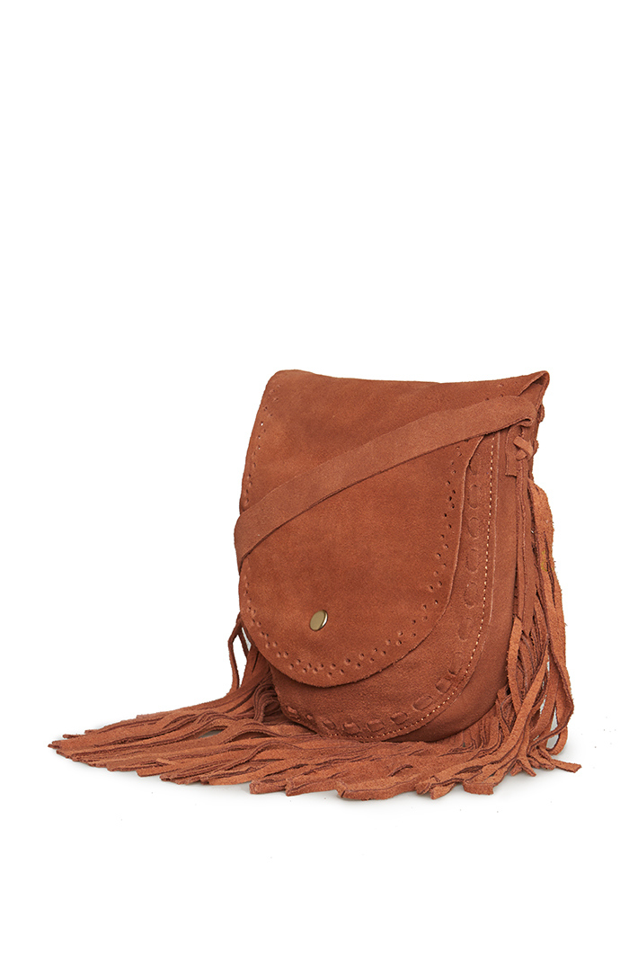 Suede Fringe Mini Purse in Cognac DAILYLOOK