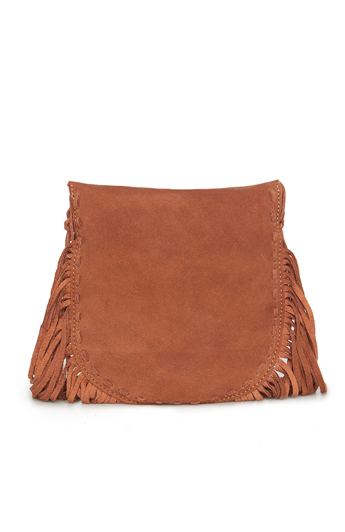 Suede Fringe Mini Purse in Cognac DAILYLOOK