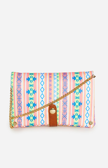 Geometric Tribal Fold Over Clutch in Floral Multi | DAILYLOOK