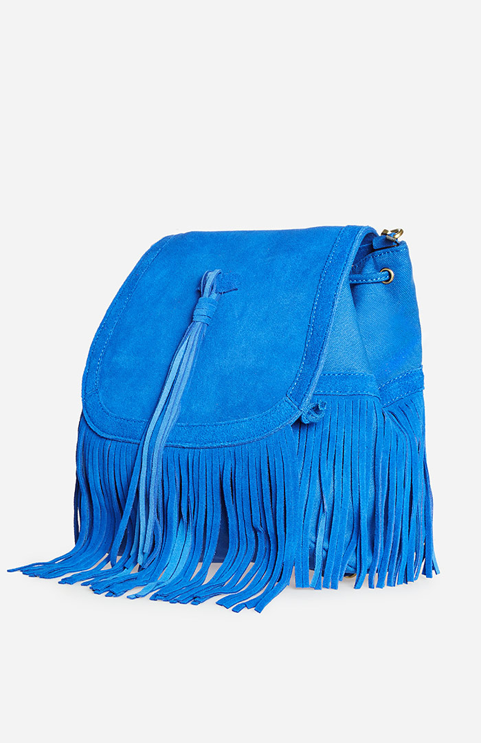 Suede Fringe Convertible Backpack in Royal Blue DAILYLOOK