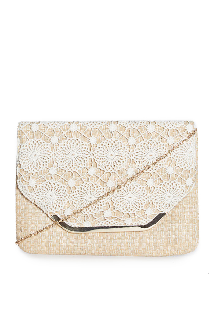 Crochet Straw Envelope Clutch in Beige DAILYLOOK