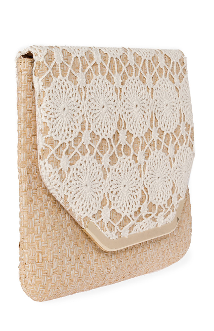 Crochet Straw Envelope Clutch in Beige DAILYLOOK