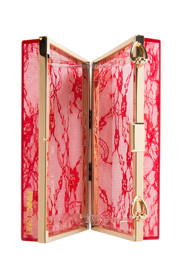 Lace Print Lucite Box Clutch in Red DAILYLOOK