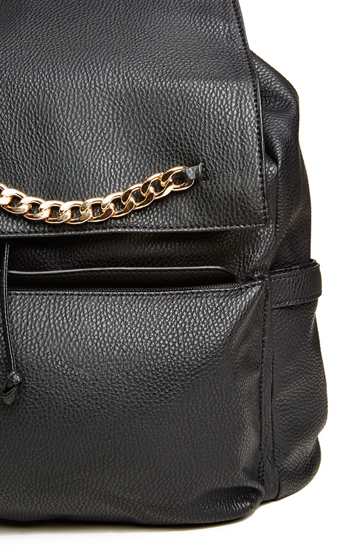 black backpack with chain