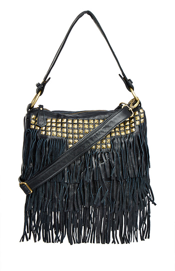 DAILYLOOK Studded Fringe Genuine Leather Purse Slide 1