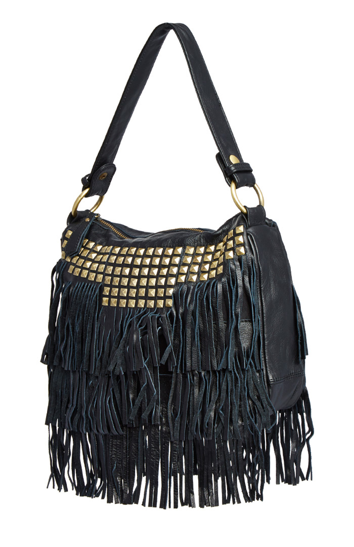 DAILYLOOK Studded Fringe Genuine Leather Purse in Black DAILYLOOK