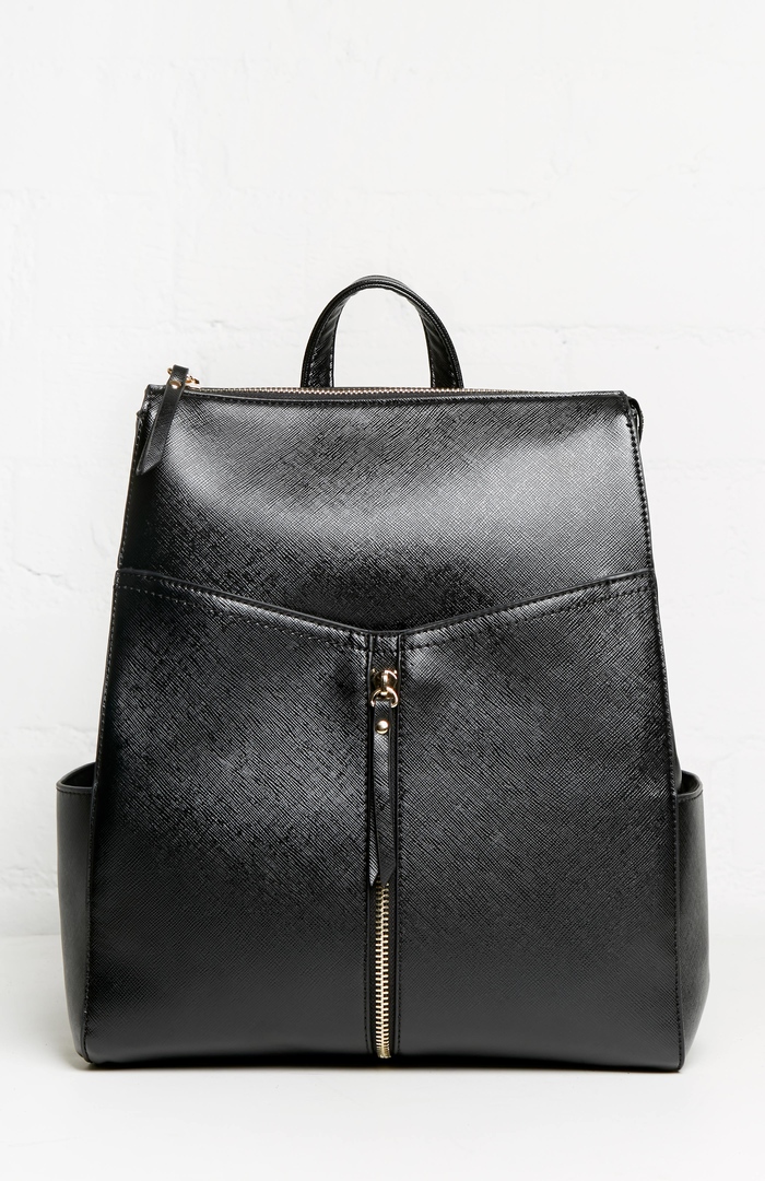 Julie Brown Vegan Leather Zip Backpack in Black DAILYLOOK