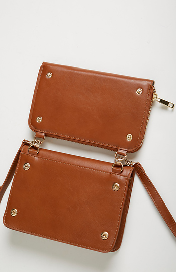 Vegan Leather Structured Crossbody Purse in Cognac | DAILYLOOK