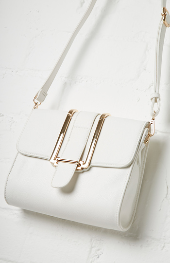 Janine Vegan Leather Metal Flap Crossbody Purse in White | DAILYLOOK