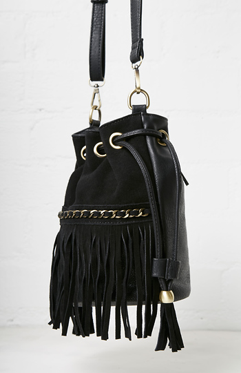 Sinatra Faux Suede Fringe Bucket Bag Slide 1