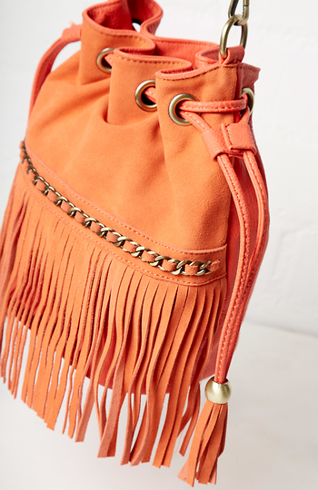 Sinatra Faux Suede Fringe Bucket Bag Slide 1