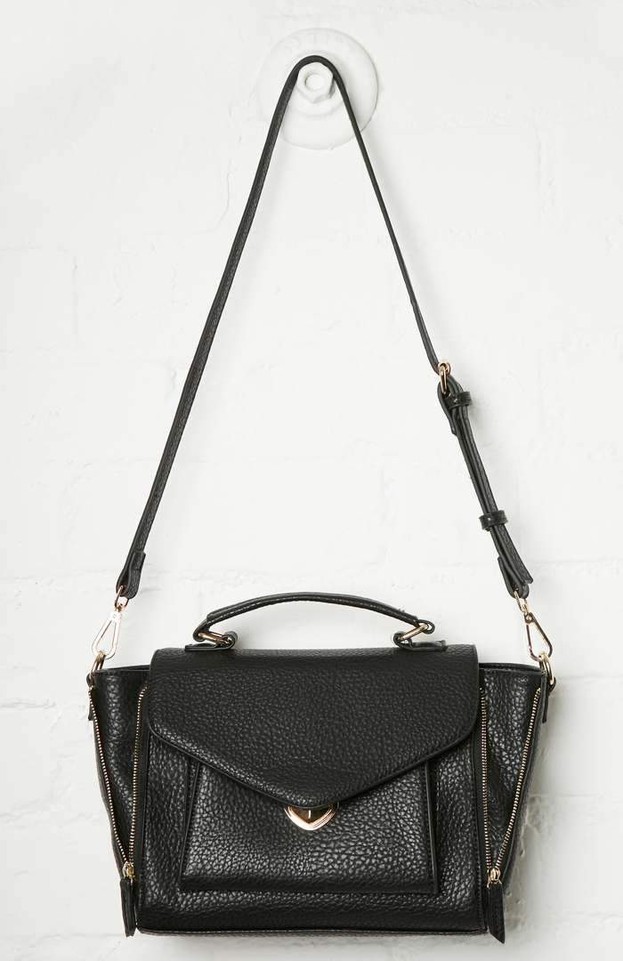 The Stanley Vegan Leather Top Handle Shoulder Bag in Black DAILYLOOK