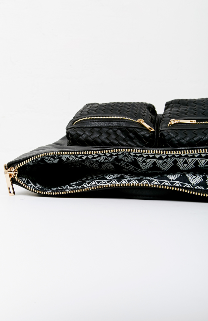 All Day Vegan Leather Fold Over Shoulder Bag in Black DAILYLOOK