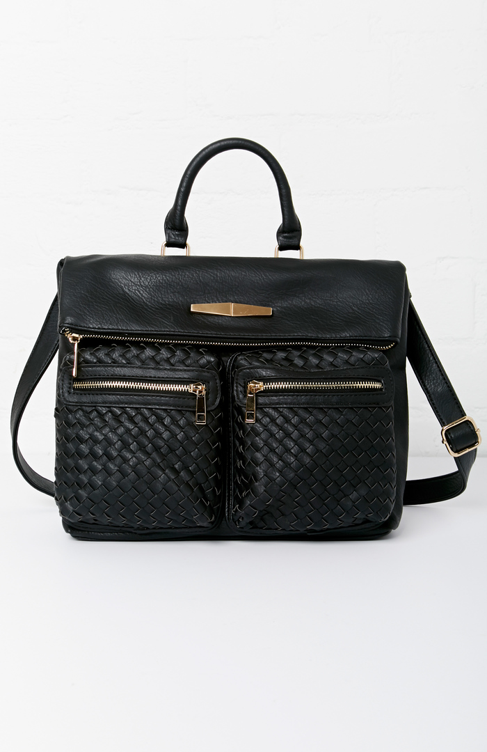 All Day Vegan Leather Fold Over Shoulder Bag in Black DAILYLOOK