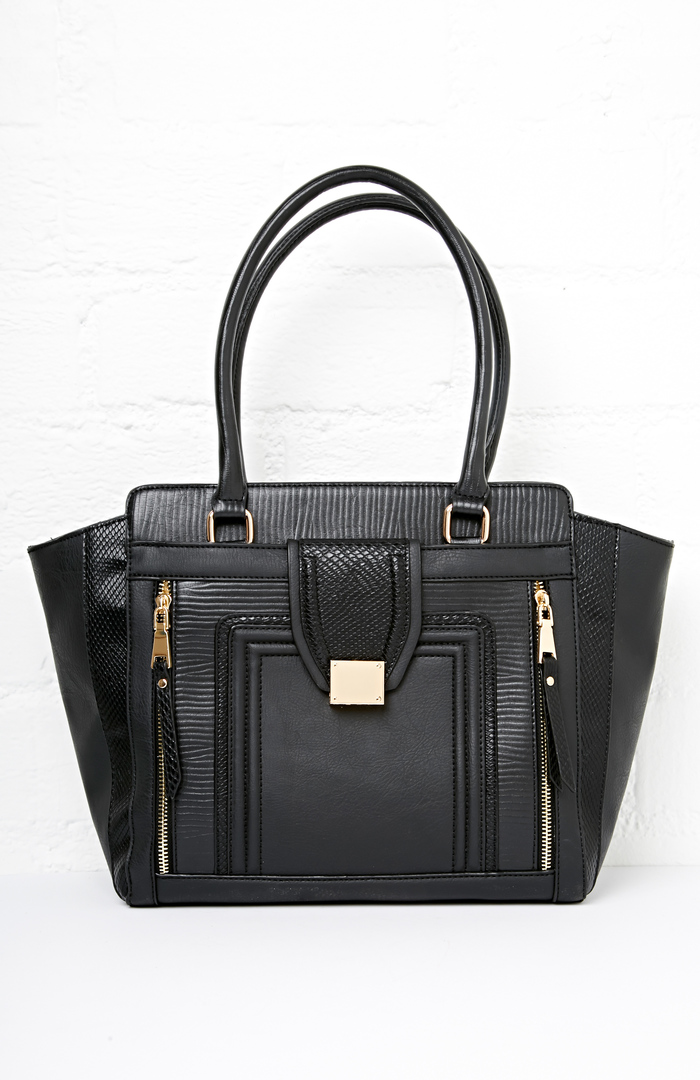vegan leather tote with zipper