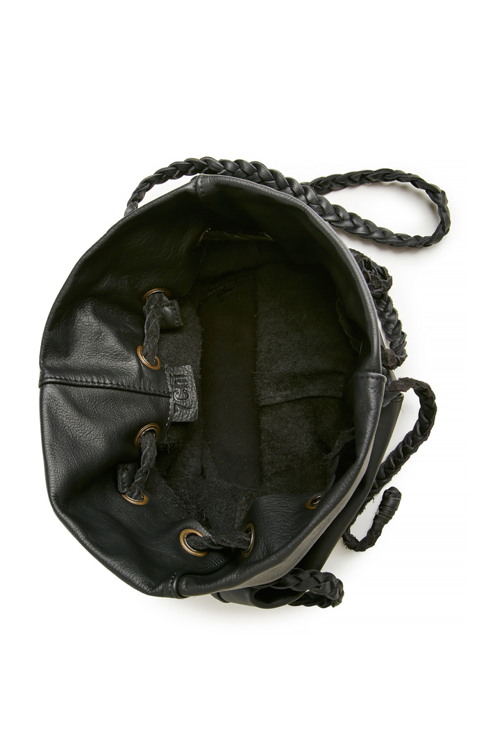 Leather Drawstring Bucket Bag in Black | DAILYLOOK