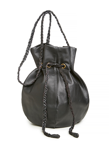 Leather Drawstring Bucket Bag Slide 1