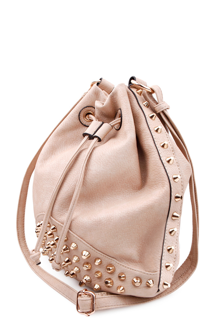 beige studded bag