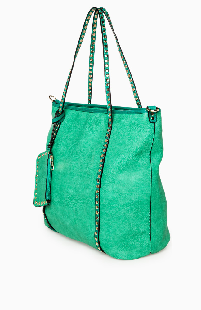 Studded Strap Tote in Green | DAILYLOOK