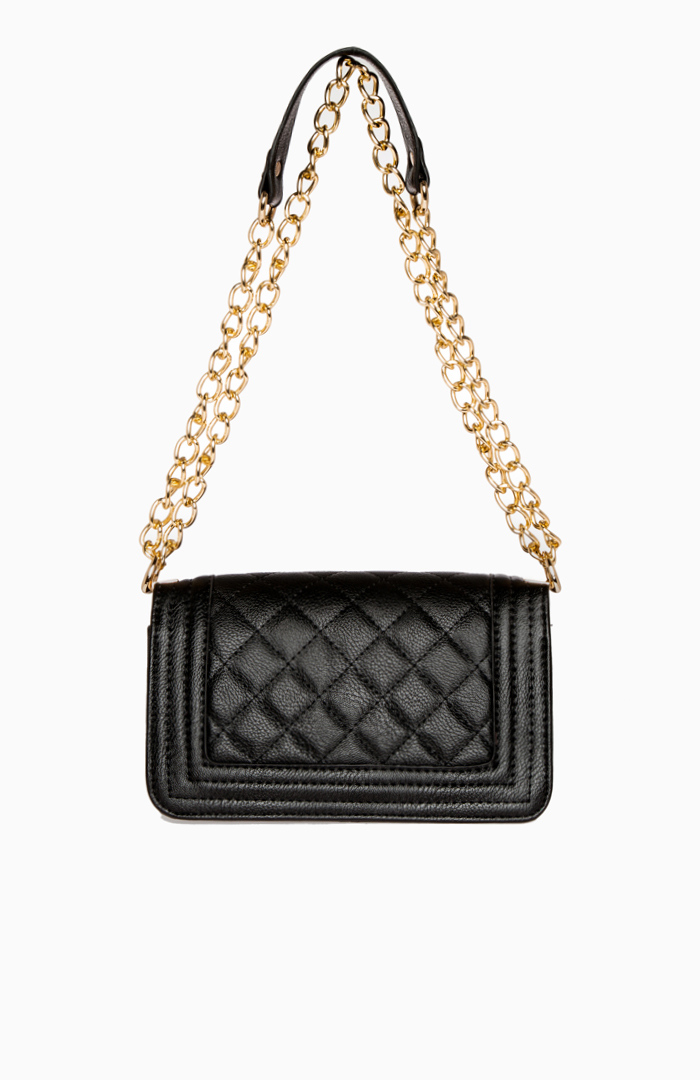 Quilted Chain Strap Purse in Black DAILYLOOK