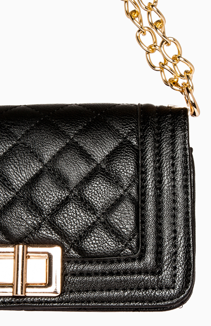 Quilted Chain Strap Purse in Black DAILYLOOK
