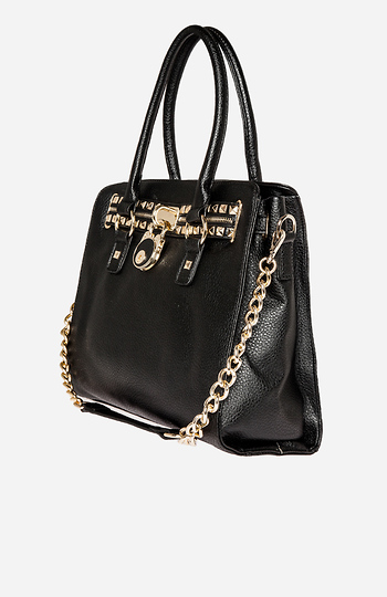 Studded Lock Charm Handbag in Black | DAILYLOOK