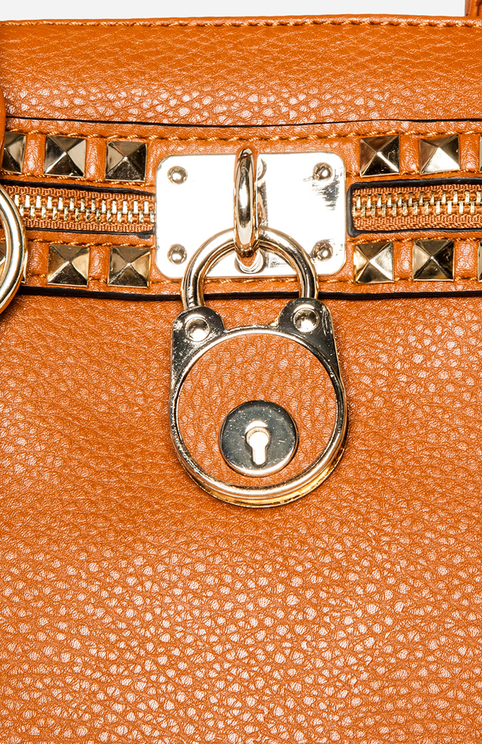 Studded Lock Charm Handbag in Cognac DAILYLOOK