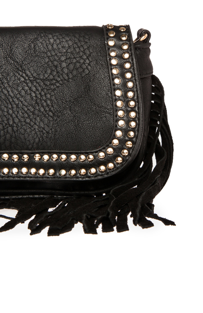 Stud and Fringe Mini Purse in Black DAILYLOOK