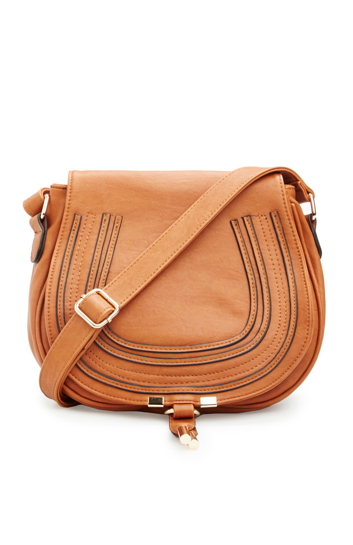 Classic Vegan Leather Saddlebag Purse in Camel DAILYLOOK