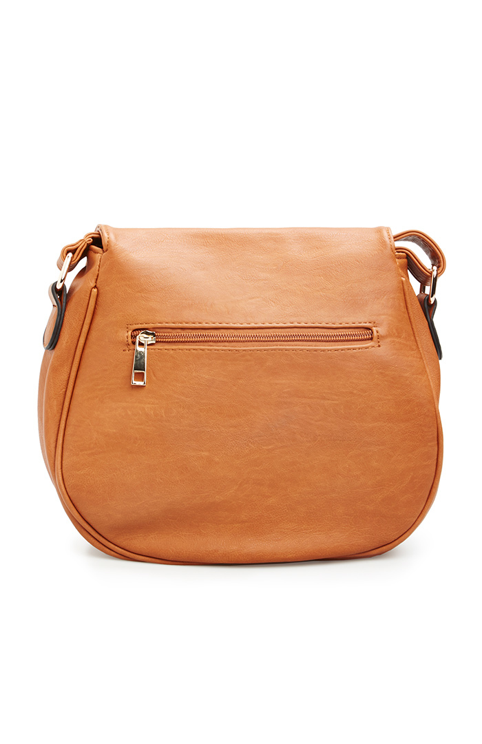 Classic Vegan Leather Saddlebag Purse in Camel DAILYLOOK