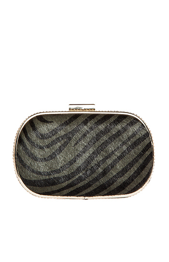 Zebra Print Pony Hair Box Clutch Slide 1