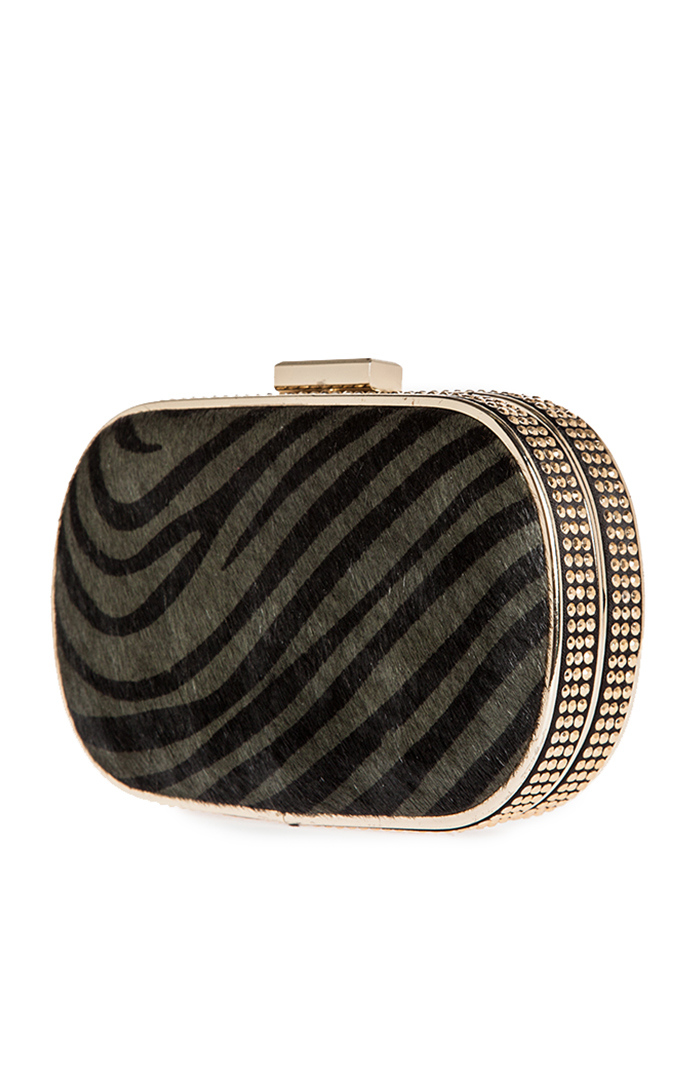 Zebra Print Pony Hair Box Clutch in Olive DAILYLOOK