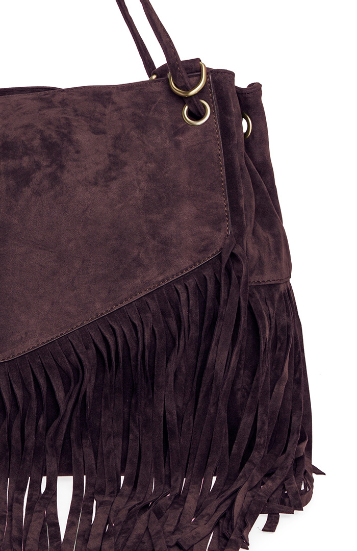 Oversized Leather Fringe Tote in Chocolate DAILYLOOK