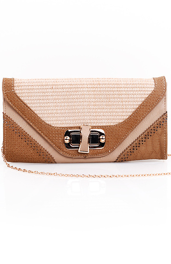 Tonal Double Pouch Clutch with Fold Over Flap Slide 1