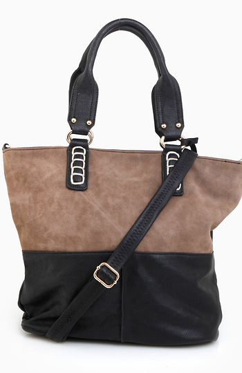 Two Tone Faux Suede Tote Slide 1