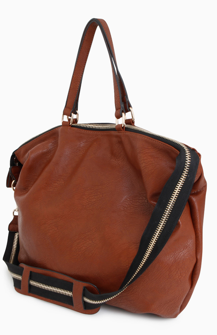 Zipper Strap Shoulder Bag in Brown DAILYLOOK