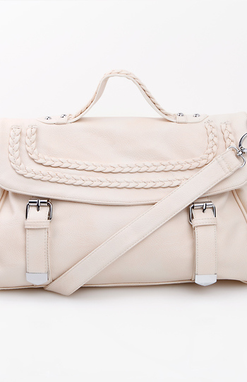 Cream Braided Top Handle Satchel Slide 1